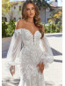 Strapless Lace Tulle Glitter Wedding Dress With Detachable Sleeves